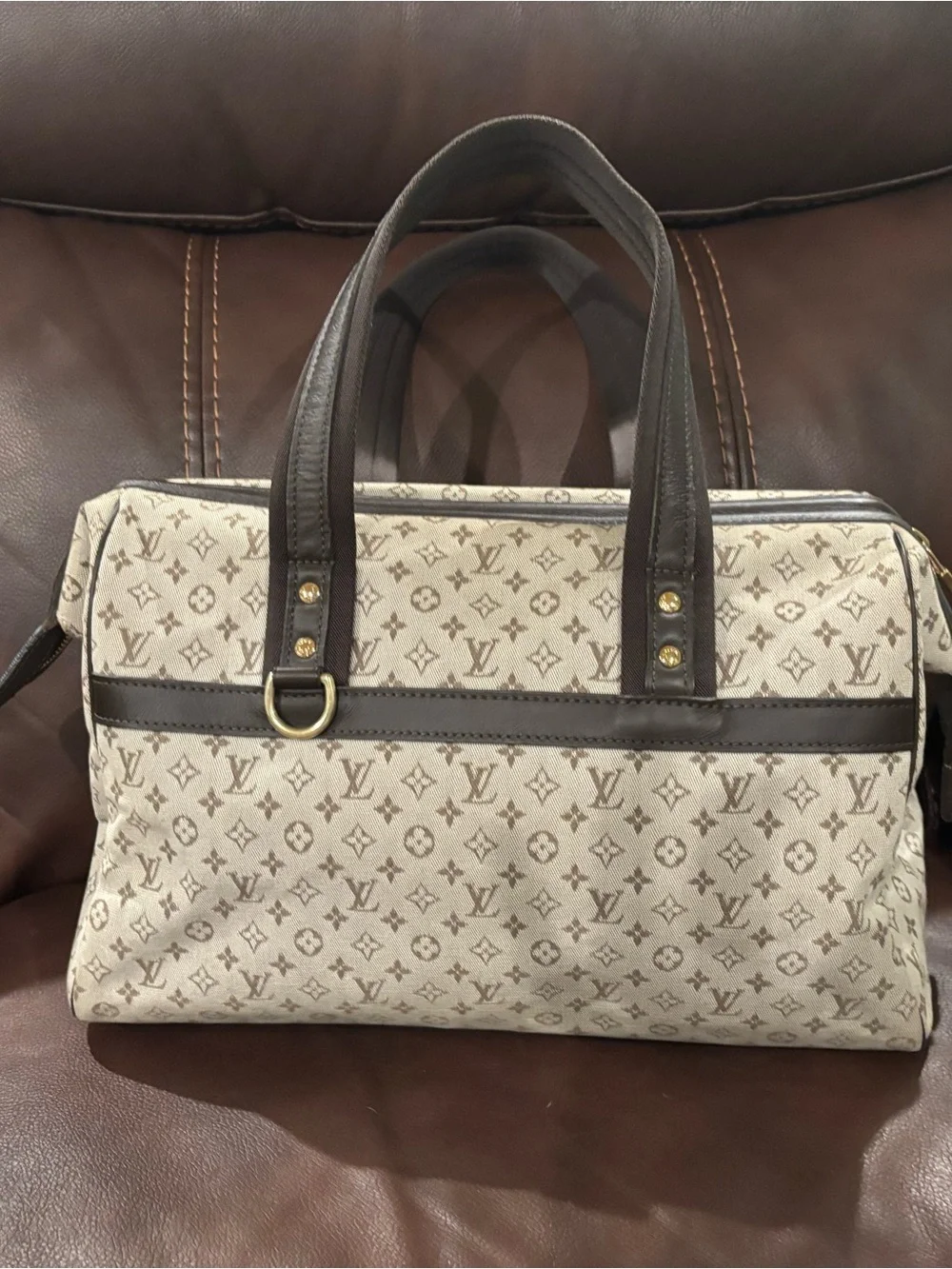 Louis Vuitton Cream Monogram Satchel with Dark Brown Trim